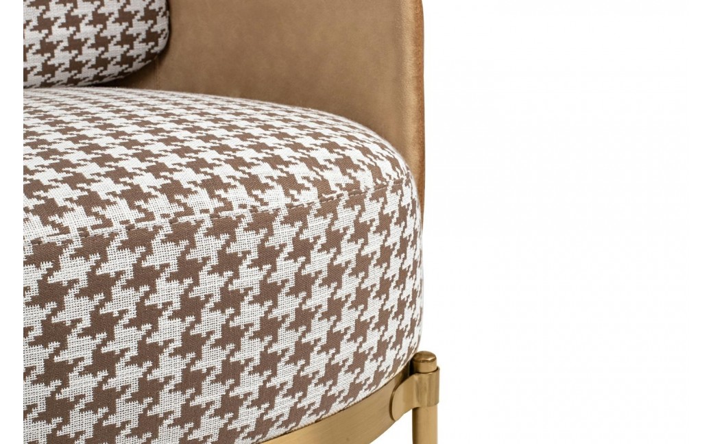 King Home Fotel VENICE tkanina pepitka biało-brązowa - złota podstawa (KH1501100158)
