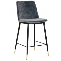 King Home Krzesło barowe DIEGO 65 ciemny szary - welur, podstawa czarno złota (KH1202100123.DGREY)