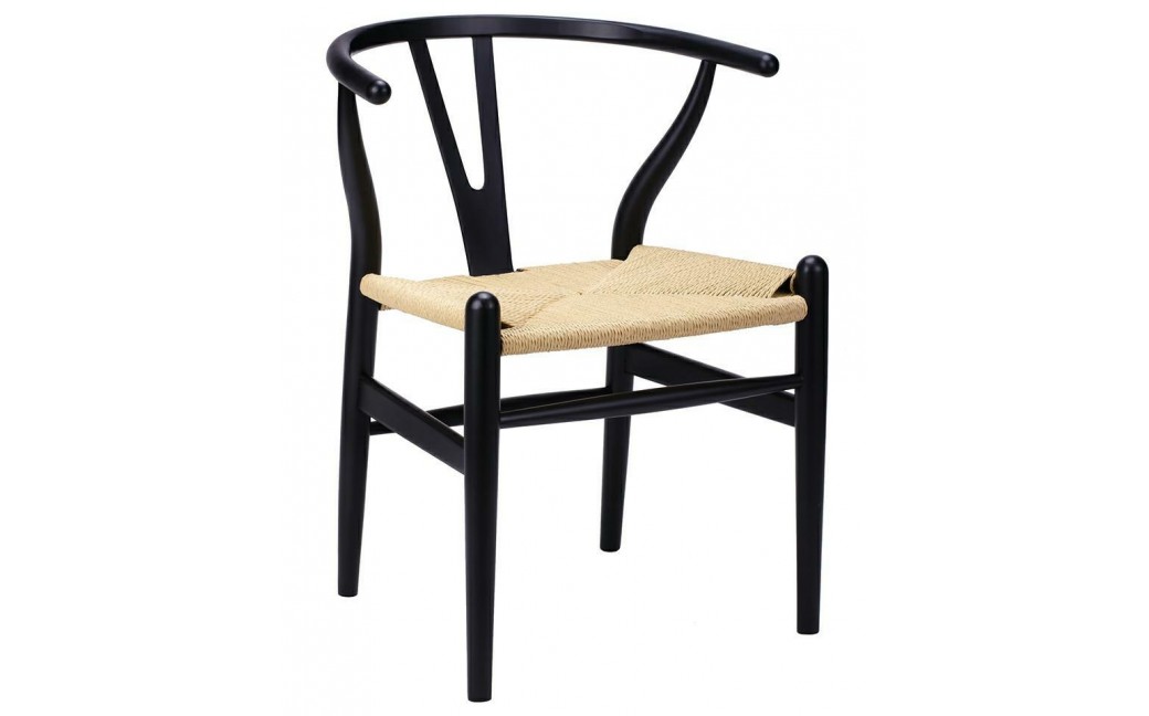 King Home Krzesło WISHBONE czarne - drewno bukowe, naturalne włókno (KH1501100118)