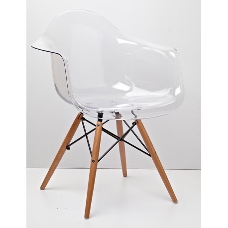 King Home Krzesło ICE WOOD ARM transparentne - poliweglan, podstawa bukowa (132-DPC)