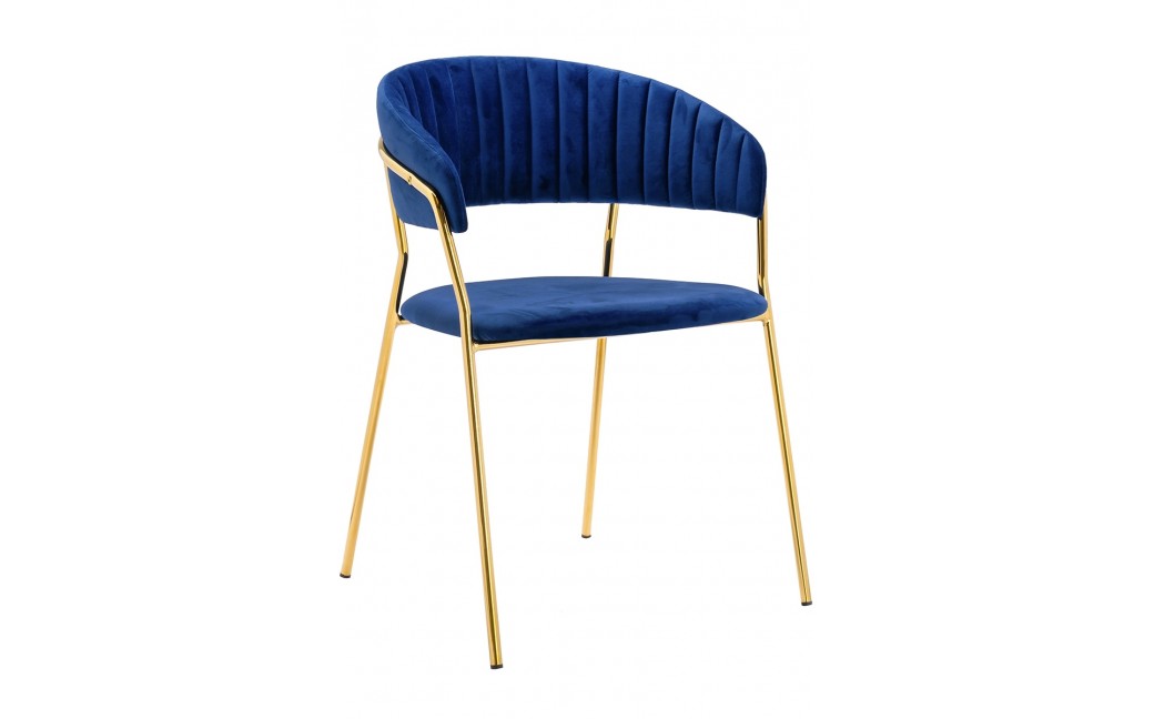 King Home Krzesło MARGO ciemny niebieski - welur, podstawa złota (KH121100121.64)