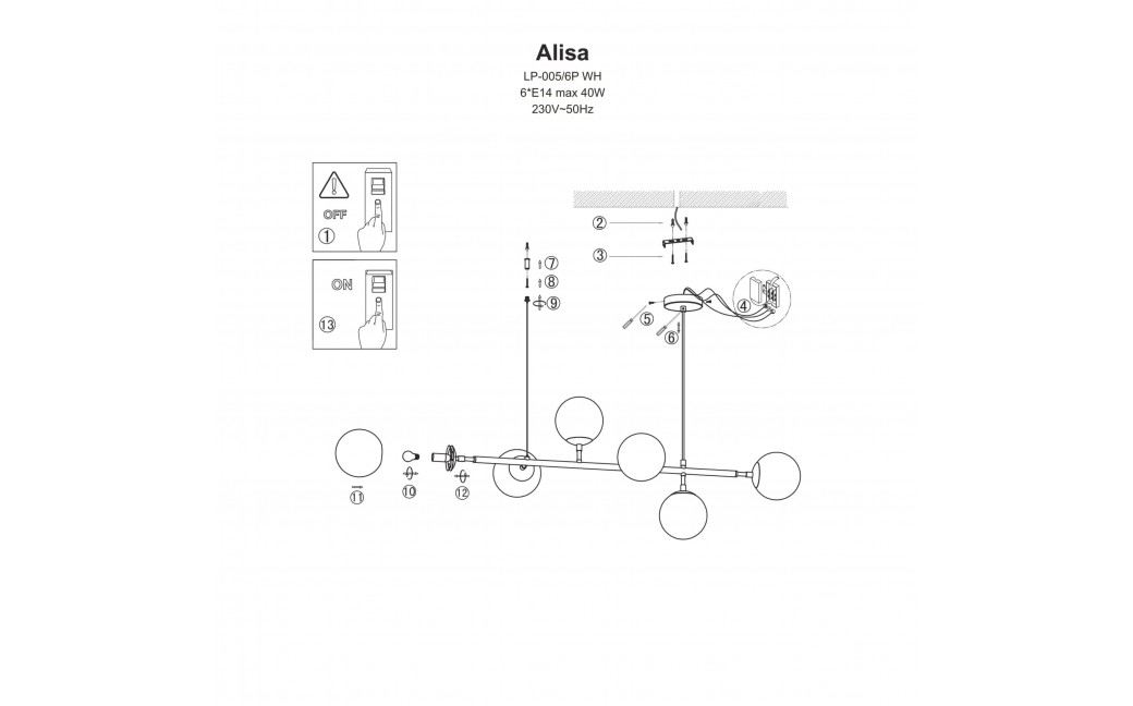 Light Prestige Alisa lampa wisząca białe kulki LP-005/6P WH 6xE14 złoty / biały