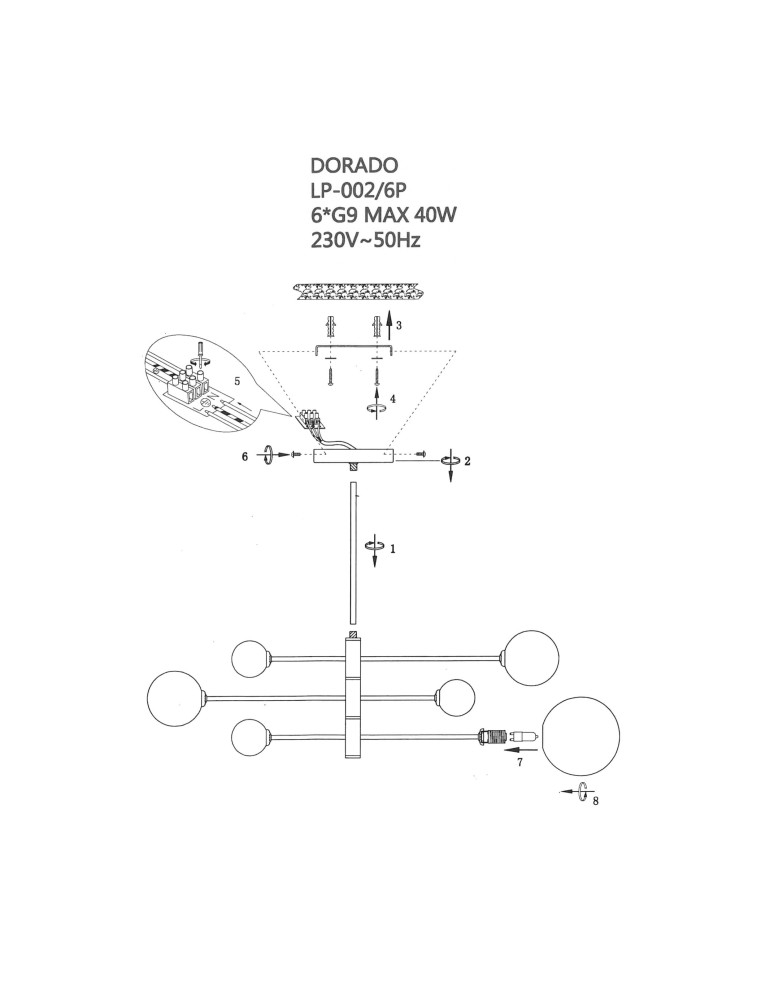 Pendant lamps spheres - Light Prestige Dorado 4 pendant G9 gold LP-002/4P - product kolory-swiatla.pl 6