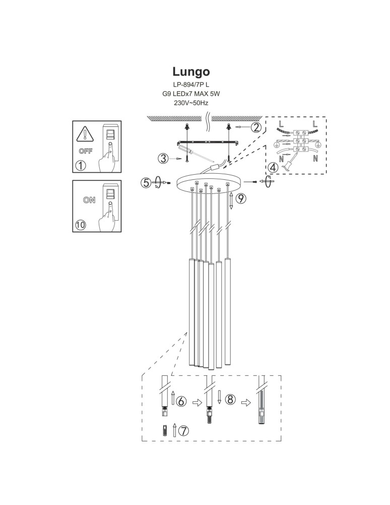 Pendant lamps - Light Prestige Lungo 7 gold pendant lamp LP-894/7P GD 7xG9 gold - product kolory-swiatla.pl 6