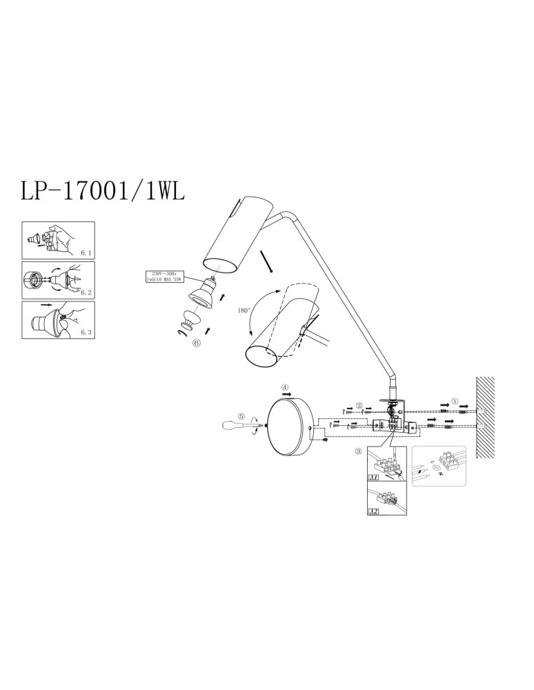 Wall lamps - Light Prestige Futuro 1 wall lamp black with GU10 extension arm black LP-17001/1WL BK - product kolory-swiatla.pl 8