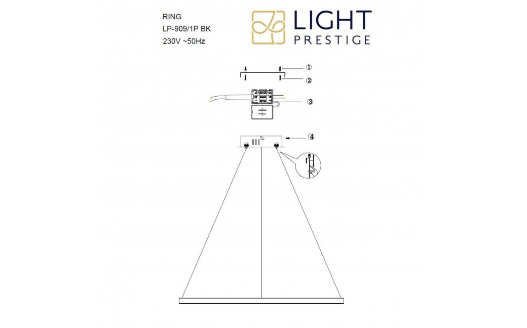 Light Prestige Ring lampa wisząca średnia czarna 4000K LP-909/1P 4M BK 1xLED czarny