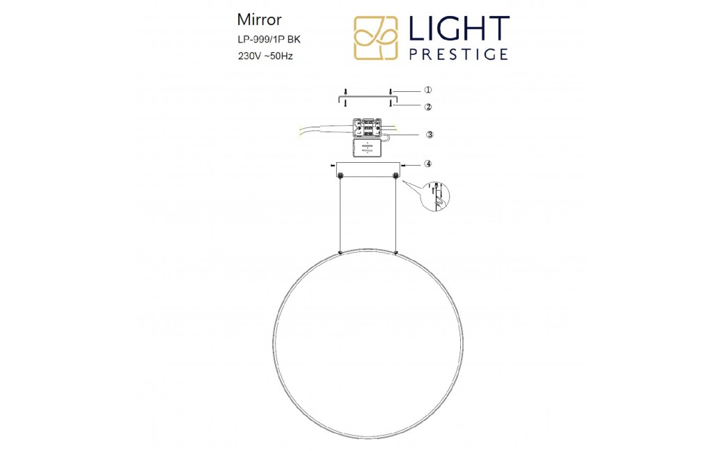 Light Prestige Mirror lampa wisząca duża czarna IP44 LP-999/1P L BK 1xLED czarny
