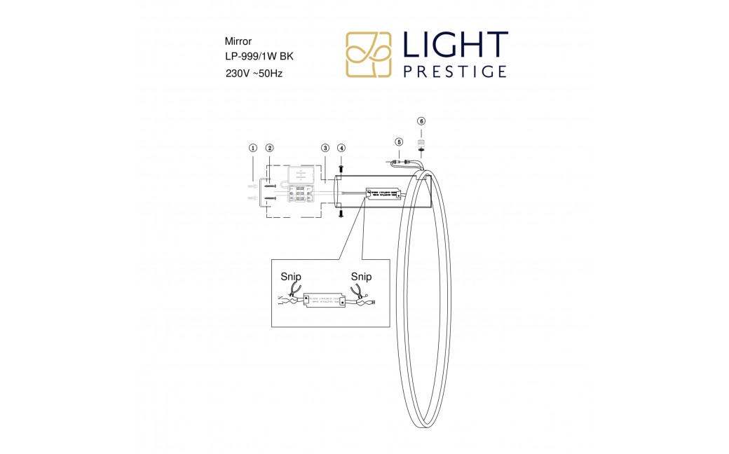 Light Prestige Mirror kinkiet duży czarny LP-999/1W L BK 1xLED IP44 czarny