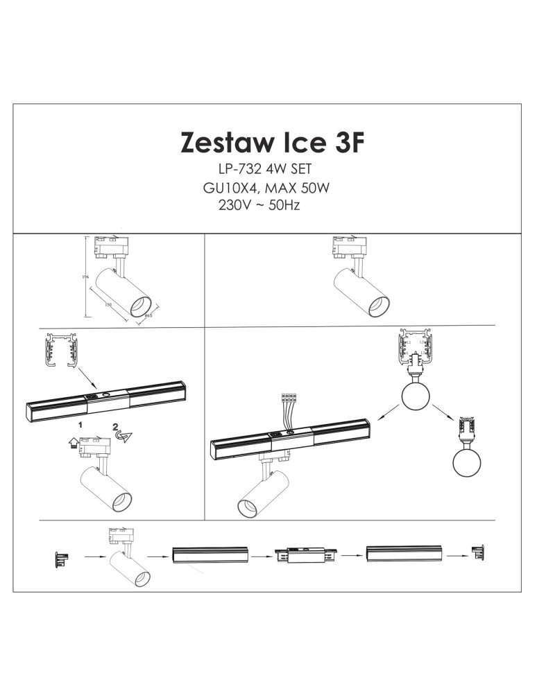 Lamps for 1 phase busbars - Light Prestige Ice spotlight for busbar 1F black GU10 black LP-732/1R 3W BK - product kolory-swiatla.pl 7