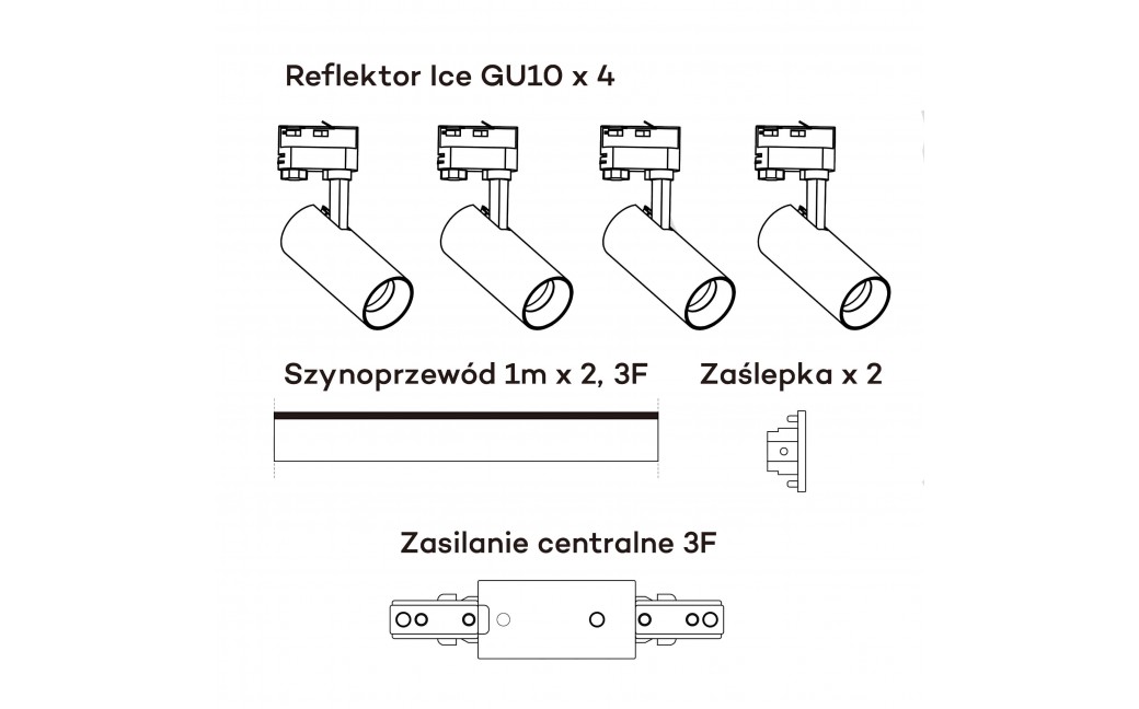 Light Prestige Ice System 3F GU10 4x50W czarny LP-732 4W BK SET