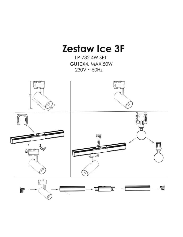 Ready-made rail kits - Light Prestige Ice System 3F GU10 4x50W black LP-732 4W BK SET - product kolory-swiatla.pl 6