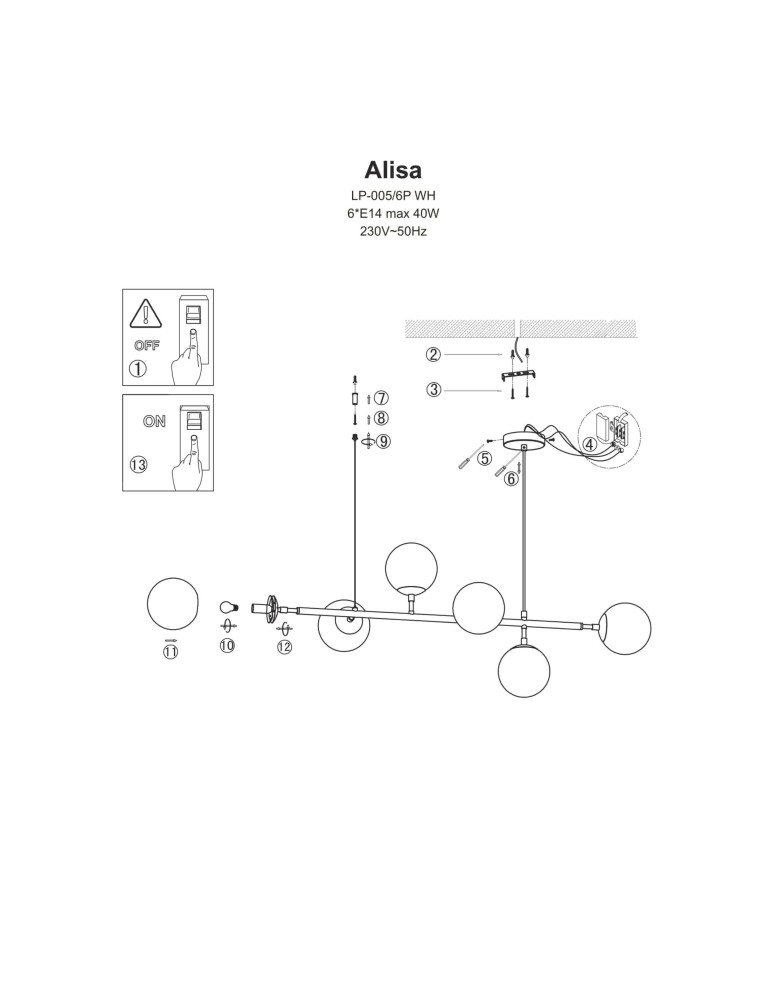 Pendant lamps - Light Prestige Alisa pendant lamp black white balls LP-005/6P BK/WH 6xE14 black / white - product kolory-swiatla.pl 17