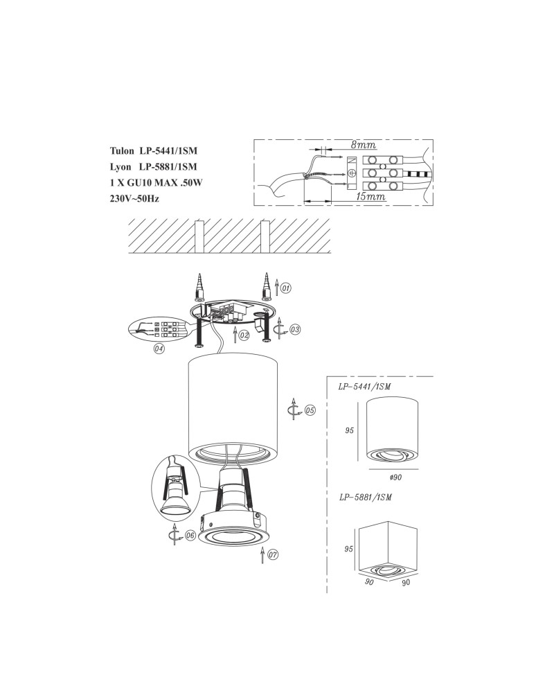 Ceiling luminaires for replaceable light source - Light Prestige Lyon 1 surface-mounted luminaire white GU10 white LP-5881/1SM WH - product kolory-swiatla.pl 6