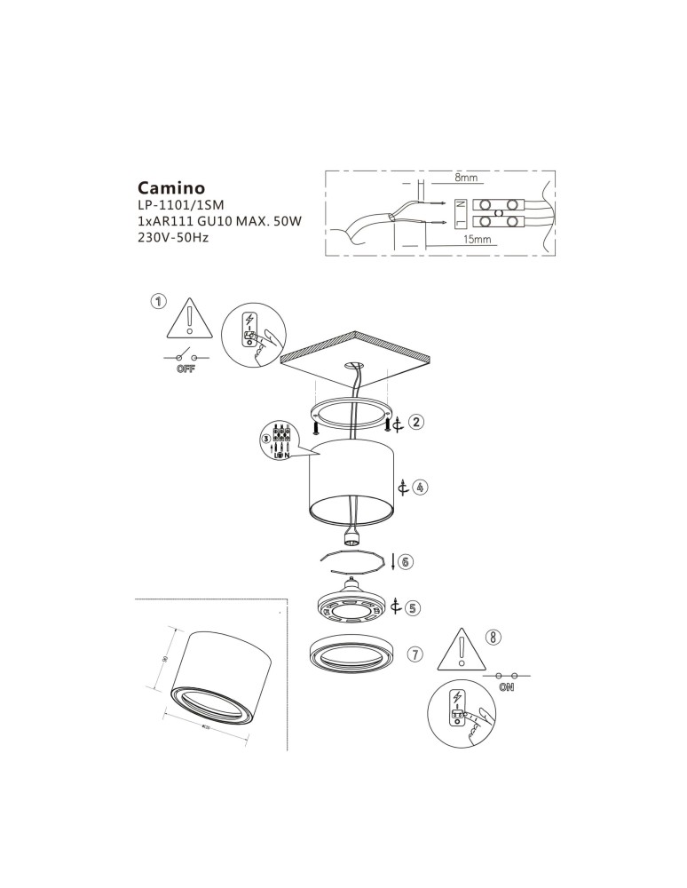 Ceiling luminaires for replaceable light source - Light Prestige Camino surface-mounted luminaire black LP-1101/1SM BK 1xQR111 black - product kolory-swiatla.pl 6