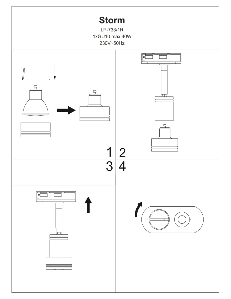 Lamps for 1 phase busbars - Light Prestige Storm spotlight black GU10 black LP-733/1R BK - product kolory-swiatla.pl 7