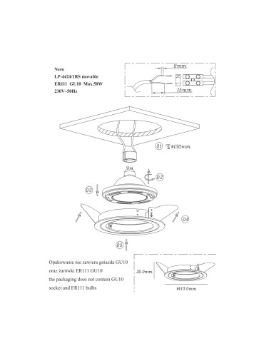 Light Prestige Nero oczko podtynkowe ruchome białe GU10 biały LP-4424/1RS WH movable - produkt 2
