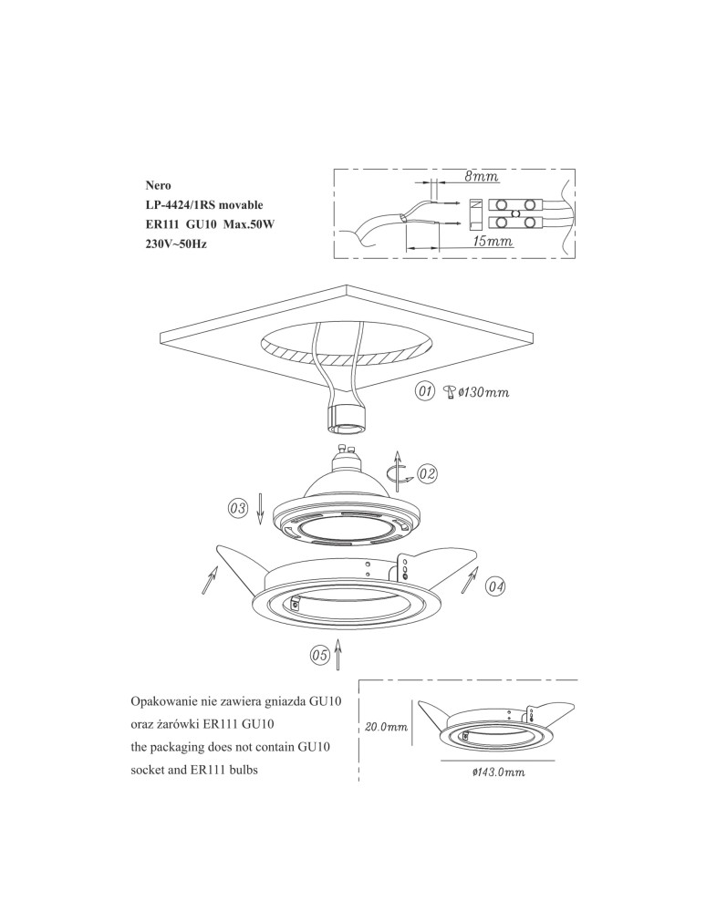 Round flush-mounted lamps - Light Prestige Nero flush mounted movable white GU10 white LP-4424/1RS WH movable eyelet - product kolory-swiatla.pl 2