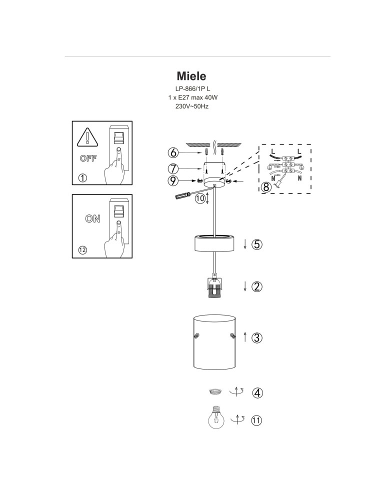 Pendant lamps - Light Prestige Miele pendant lamp E27 1x40W smoke/gold LP-866/1P SM/GD - product kolory-swiatla.pl 6