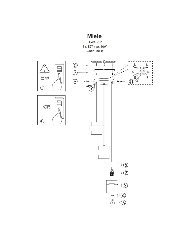Pendant lamps - Light Prestige Miele Pendant lamp E27 3x40W smoke/gold LP-866/3P SM/GD - product kolory-swiatla.pl 6