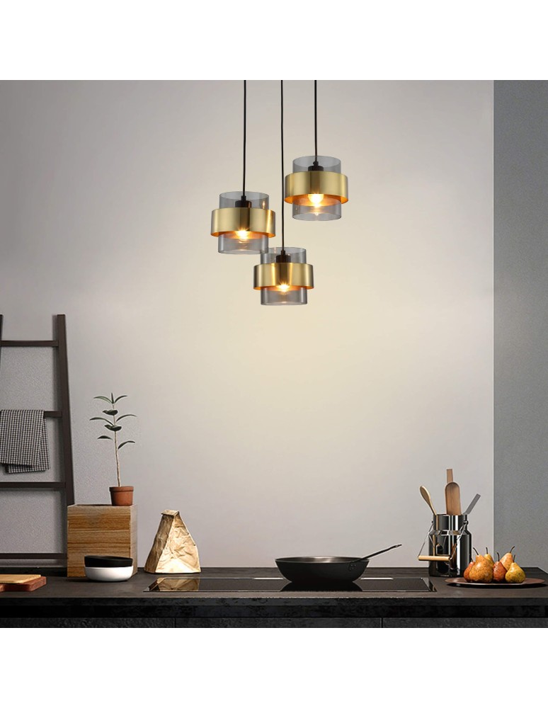 Pendant lamps - Light Prestige Miele Pendant lamp E27 3x40W smoke/gold LP-866/3P SM/GD - product kolory-swiatla.pl 7