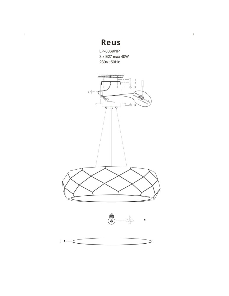 Pendant lamps - Light Prestige REUS pendant lamp E27 3x40W gold LP-8069/1P GD. - product kolory-swiatla.pl 8