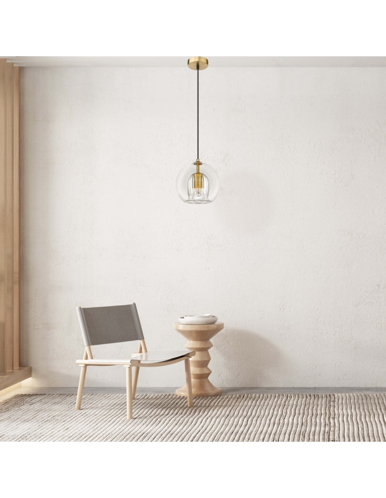 Glass pendant lamps - Light Prestige Arette pendant lamp E27 1x40W transparent/gold LP-133/1P - product kolory-swiatla.pl 4