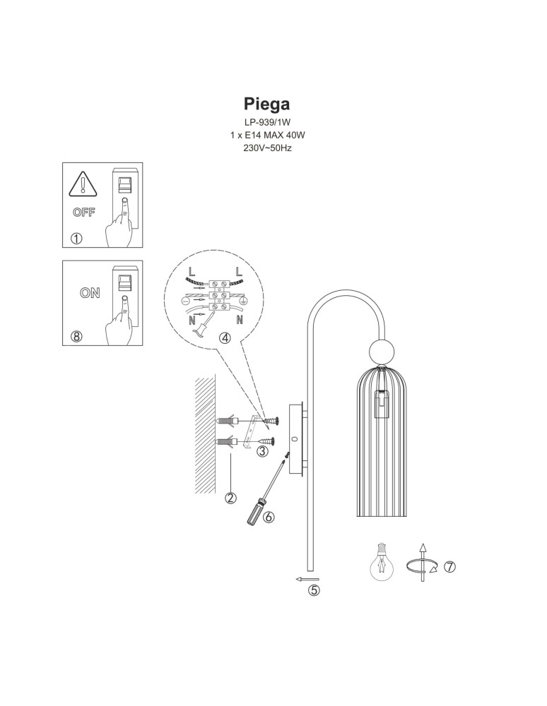 Glamour wall lamps - Light Prestige Piega Wall lamp E14 1x40W amber/gold LP-939/1W amber - product kolory-swiatla.pl 6