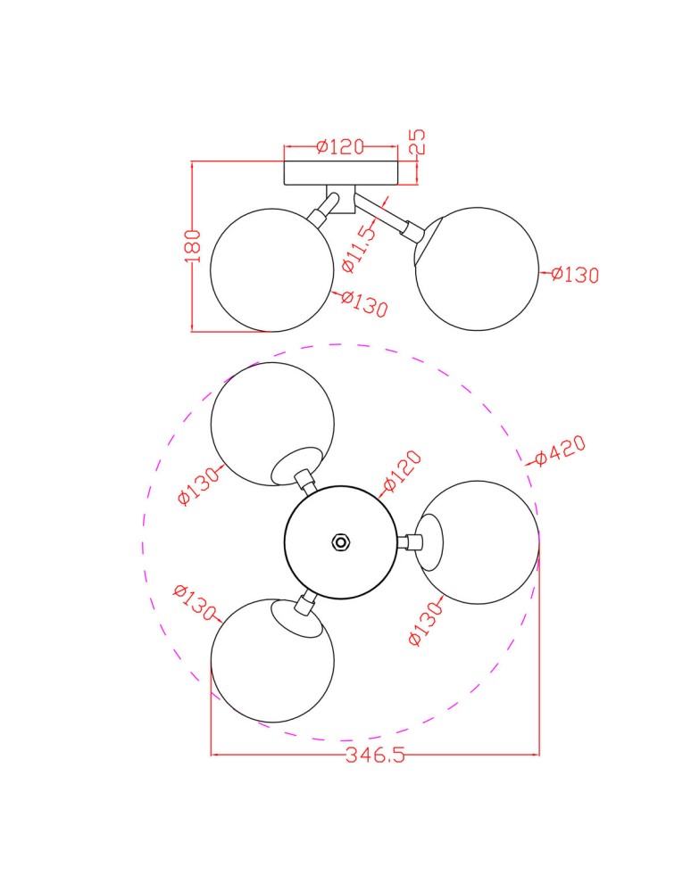 Ceiling lamps spheres - Light Prestige Dorado 3 plafond gold 3xG9 LP-002/3C - product kolory-swiatla.pl 8
