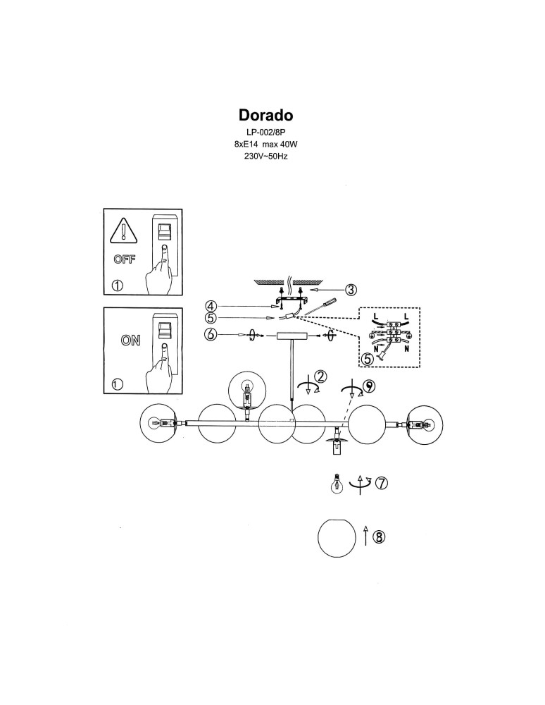 Pendant lamps spheres - Light Prestige Dorado 8 pendant lamp LP-002/8P 8xE14 gold/white - product kolory-swiatla.pl 8