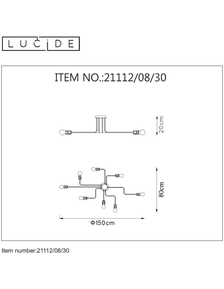 Loft ceiling lamps - industrial - Lucide LESTER Plafond Light 8xE27 150/80/20cm Black 21112/08/30 - product kolory-swiatla.pl 5