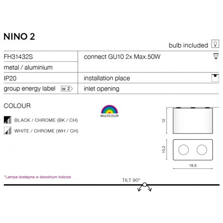 Azzardo NINO 2 BLACK/ALUMINIUM 2xGU10 Natynkowa Czarny/Aluminium AZ1385