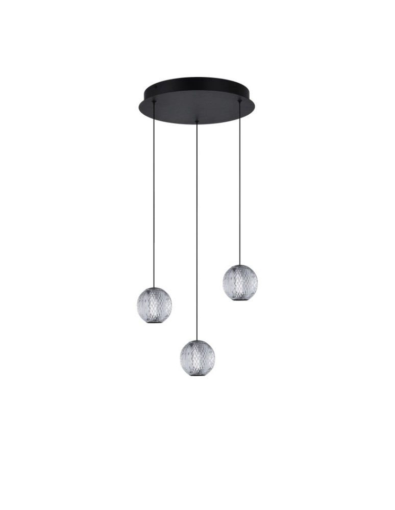 Triple pendant lamps - Azzardo EDEM 3 ROUND BK Black/Transparent 3xLED Pendant AZ6019 - product kolory-swiatla.pl 1