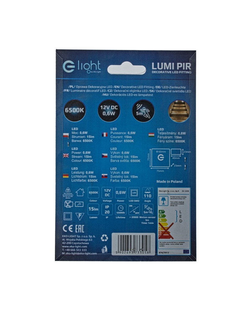 Eco-Light LUMI Color Zimma 6500K 12V with motion sensor EKS3058