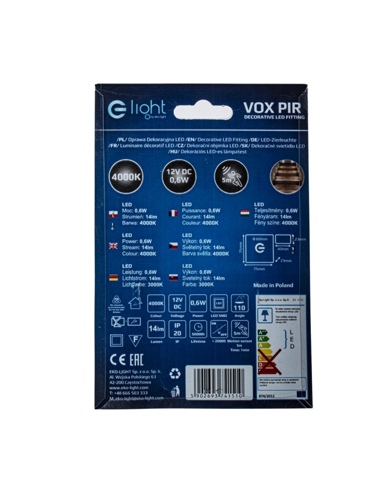 Eco-Light VOX Neutral Color 4000K 12V with motion sensor EKS1510