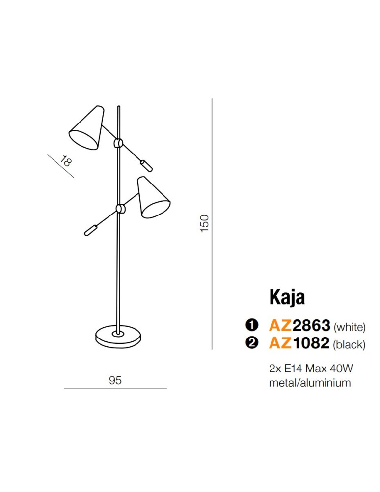 Youth floor lamps - Azzardo KAJA WHITE 2xE14 Floor Floor White AZ2863 - product kolory-swiatla.pl 3