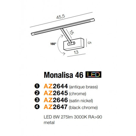 Azzardo MONALISA 46 SATIN NICKEL 1xLED Ścienna Nikiel Satynowy AZ2646