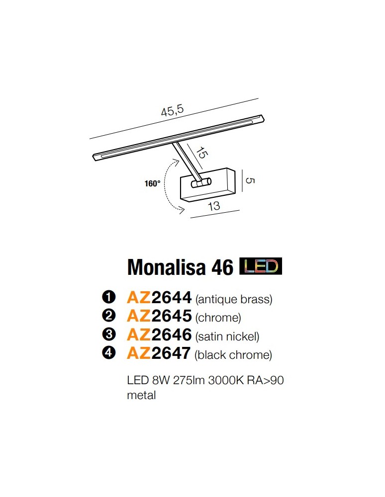 Wall lamps over a painting - Azzardo MONALISA 46 SATIN NICKEL 1xLED Wall Mounted Satin Nickel AZ2646 - product kolory-swiatla.pl 3