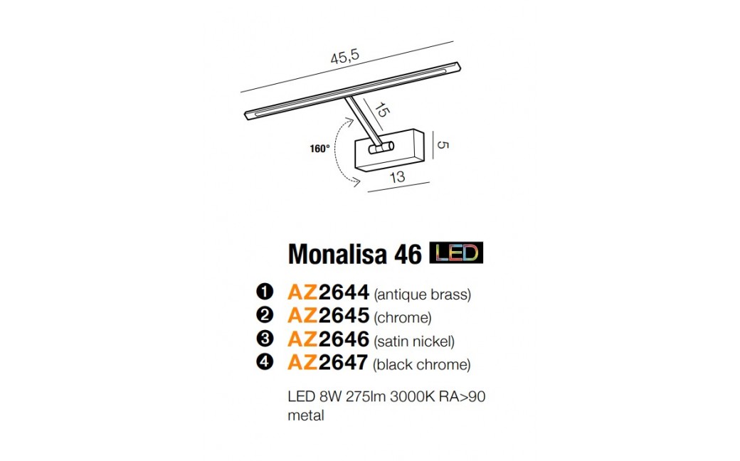 Azzardo MONALISA 46 SATIN NICKEL 1xLED Ścienna Nikiel Satynowy AZ2646