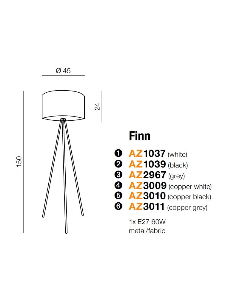 Tripod floor lamps - Azzardo FINN COPPER / GREY 1xE27 Floor Copper/Grey AZ3011 - product kolory-swiatla.pl 2