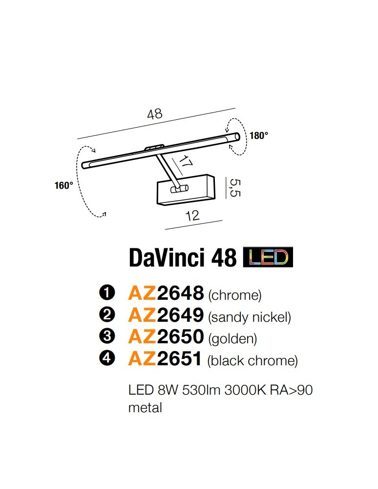 Wall lamps over a painting - Azzardo DAVINCI 48 GOLDEN 1xLED Wall Mount Gold AZ2650 - product kolory-swiatla.pl 3