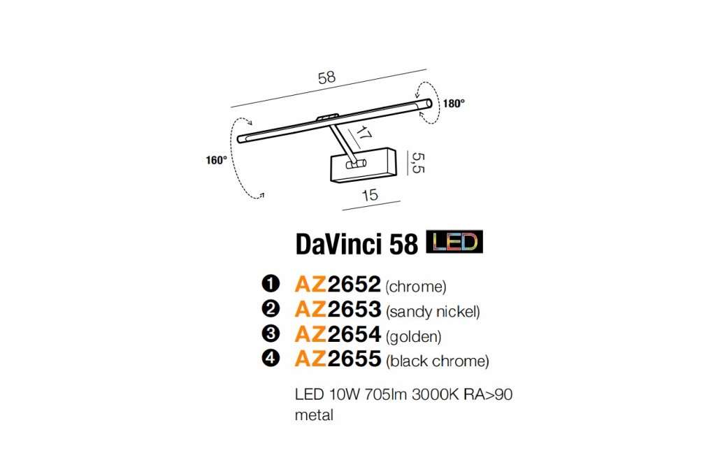 Azzardo DAVINCI 58 SANDY NICKEL 1xLED Ścienna Nikiel Piaskowany AZ2653