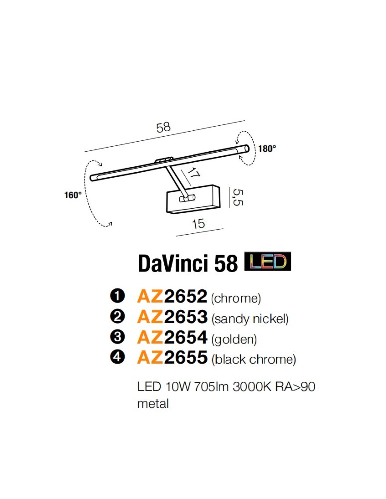 Wall lamps over a painting - Azzardo DAVINCI 58 GOLDEN 1xLED Wall Mount Gold AZ2654 - product kolory-swiatla.pl 5