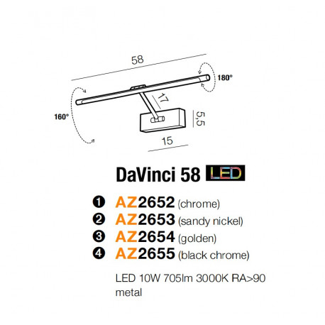 Azzardo DAVINCI 58 BLACK CHROME 1xLED Ścienna Czarny/Chrom AZ2655