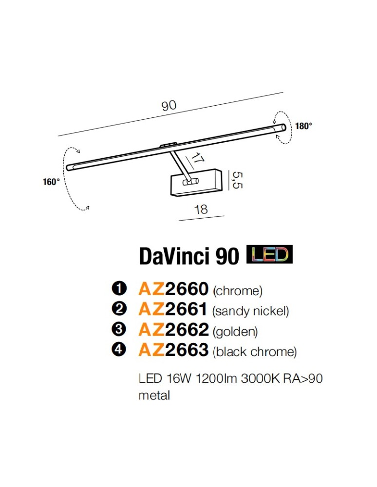 Wall lamps over a painting - Azzardo DAVINCI 90 GOLDEN 1xLED Wall Mount Gold AZ2662 - product kolory-swiatla.pl 5