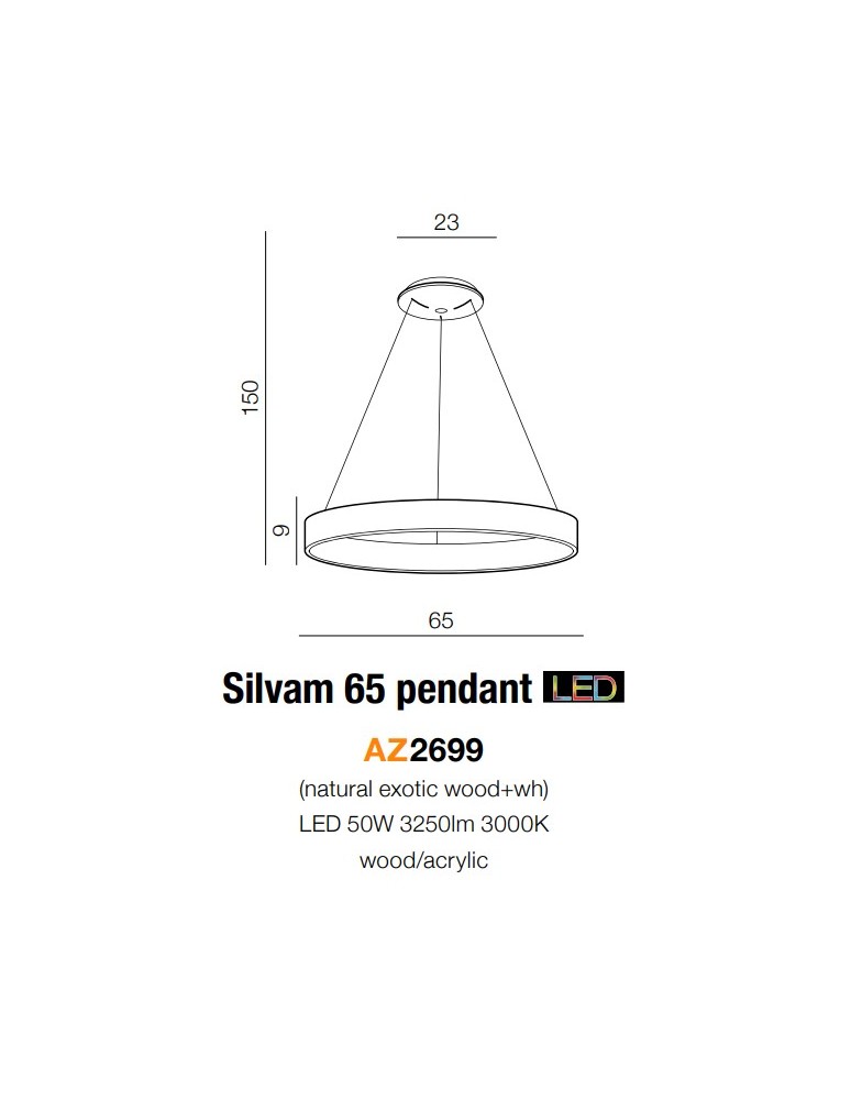 LED pendant lamps - Azzardo SILVAM 65 PENDANT 1xLED Pendant Wood/White AZ2699 - product kolory-swiatla.pl 3