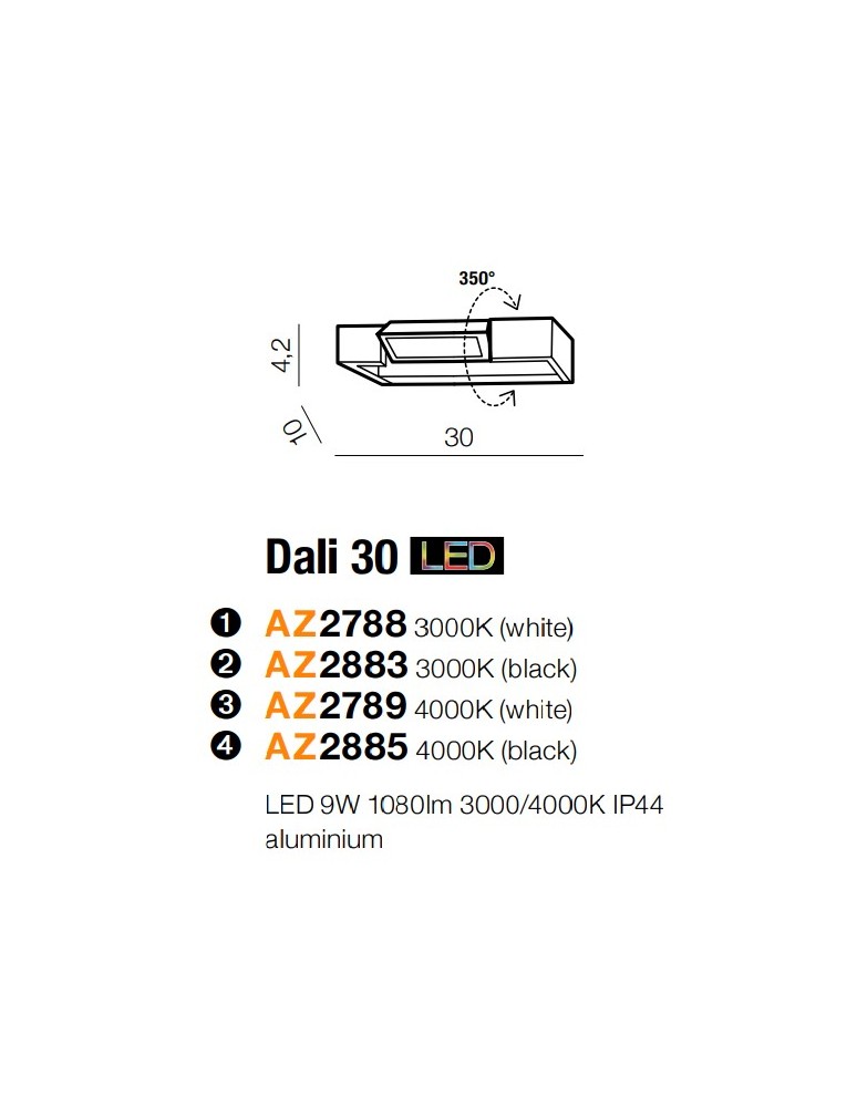Bathroom wall lamps - Azzardo DALI 30 4000K WHITE 1xLED Wall Mounted White IP44 AZ2789 - product kolory-swiatla.pl 4