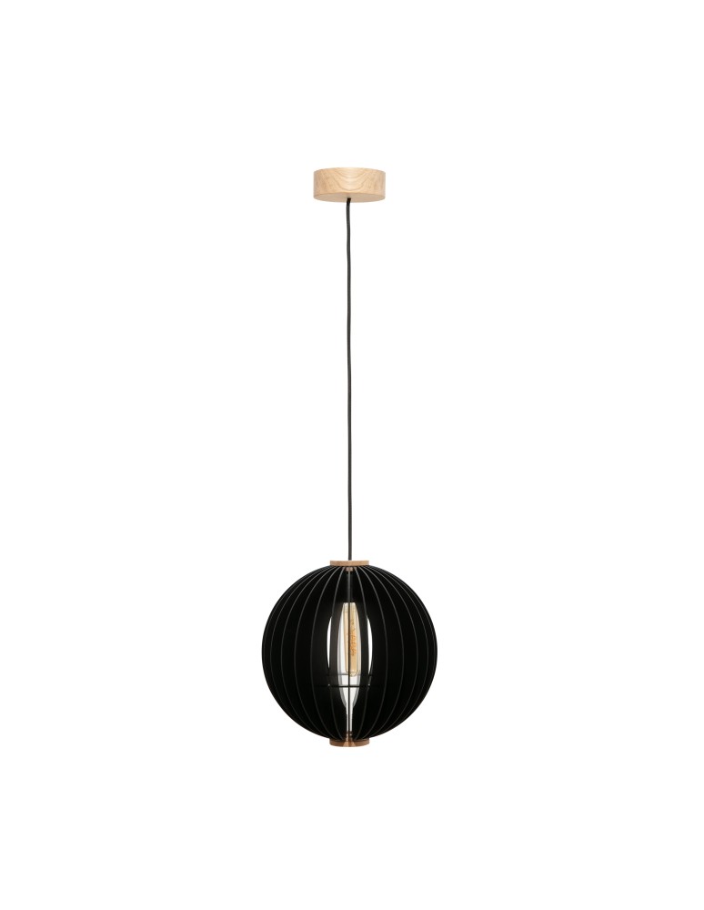 Wooden pendant lamps - Zuma Line Orb Pendant Lamp Black / Wood 7510244 - product kolory-swiatla.pl 2