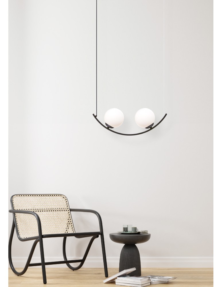 Lampy wiszące - Zuma Line Wave 1 Lampa Wisząca Szklane Kule 2Xe14 Czarny / Białe Szkło 5012 - produkt kolory-swiatla.pl 2