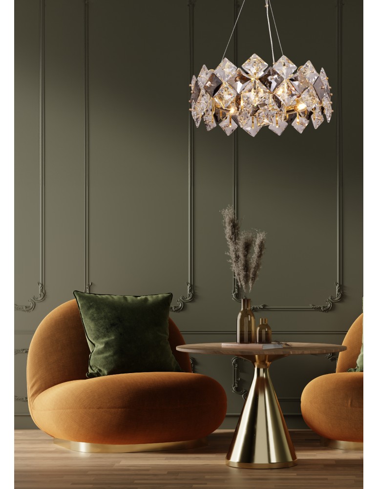 Glamour pendant lamps - Zuma Line Tiara Pendant Lamp Gold / Transparent+Smoke 9864-500 - product kolory-swiatla.pl 2