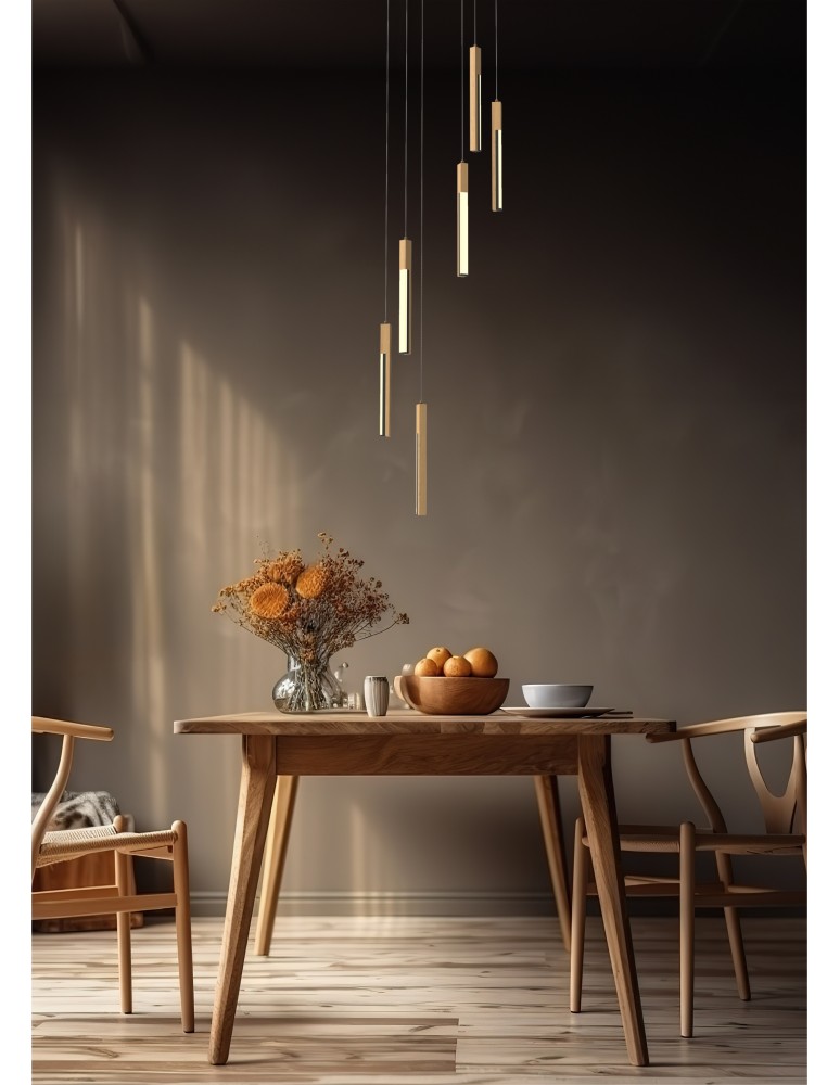 Wooden pendant lamps - Zuma Line Eliot Pendant Lamp Light Wood/Matte Black Md4768-6-3Bmt - product kolory-swiatla.pl 4